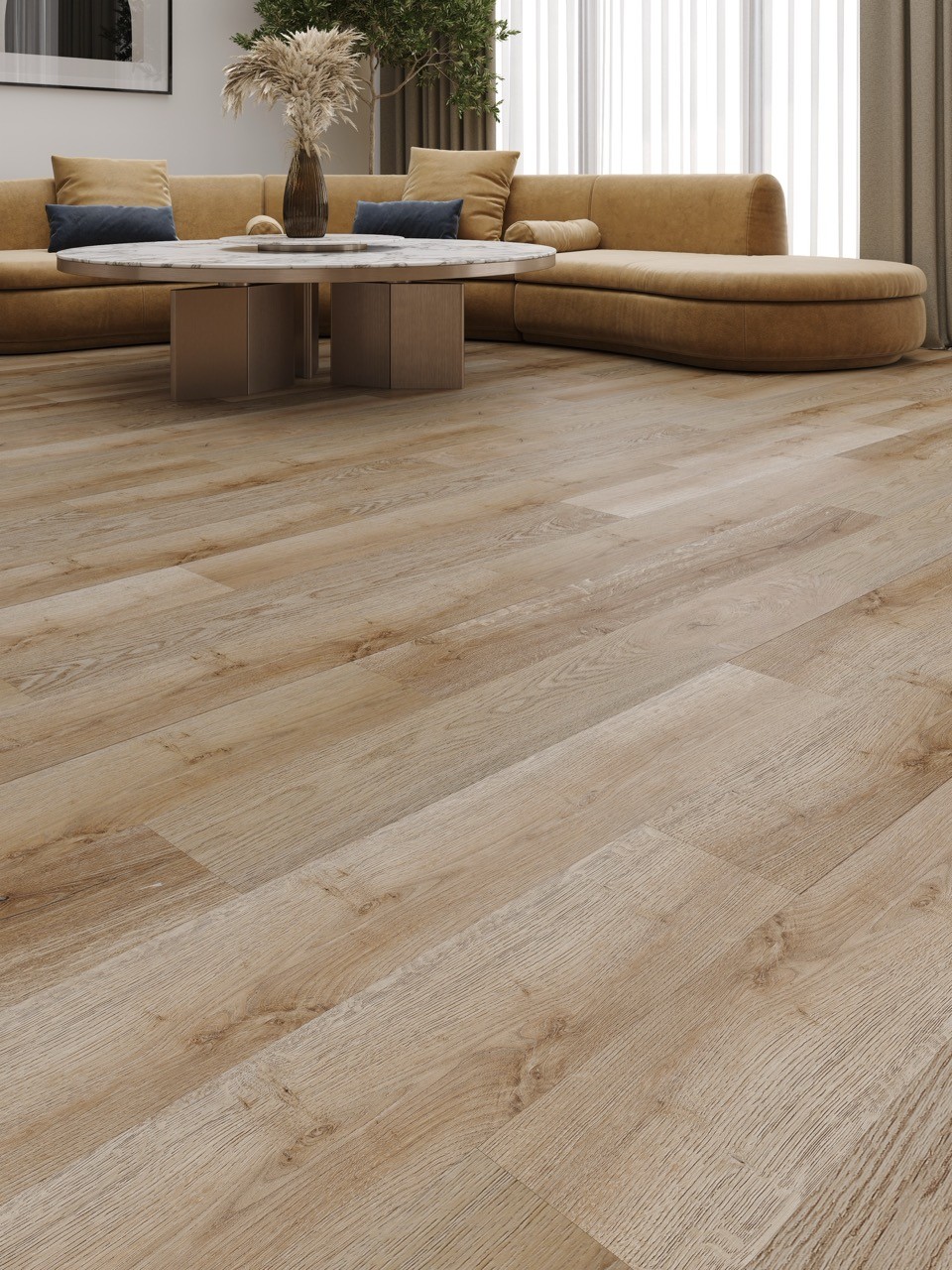 Кварцвиниловый SPC ламинат Cronafloor Nano Дуб Светлый ZH-81110-8 1200×180×3,5 фото в интерьере